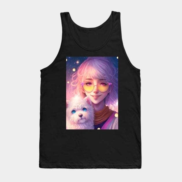 Kawai Anime Dog Lover Illustration - Best gift for dog owner and dog lovers Tank Top by GothicDesigns